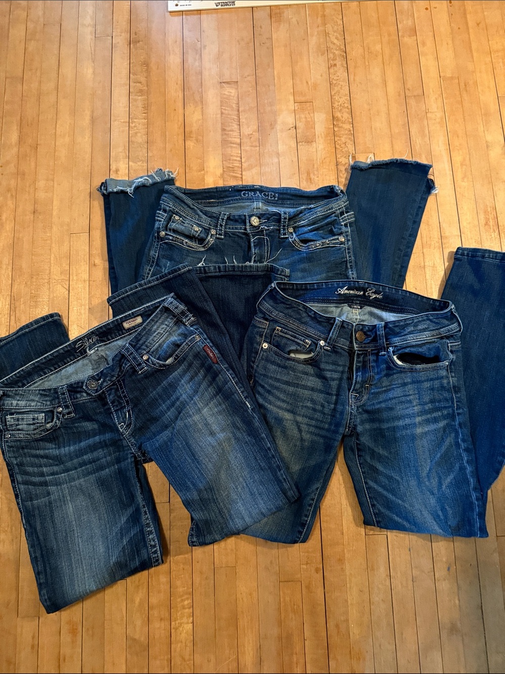 Lot of 3 Silver Grace American Eagle stretch tight low rise jeans alternations